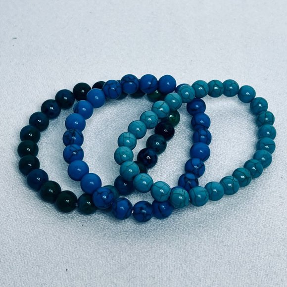 Set of 3 Faux Turquois Beaded Stretch Bracelets - Picture 1 of 4